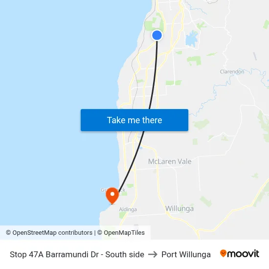 Stop 47A Barramundi Dr - South side to Port Willunga map