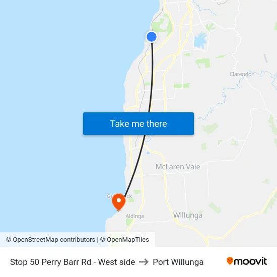 Stop 50 Perry Barr Rd - West side to Port Willunga map