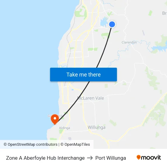 Zone A Aberfoyle Hub Interchange to Port Willunga map