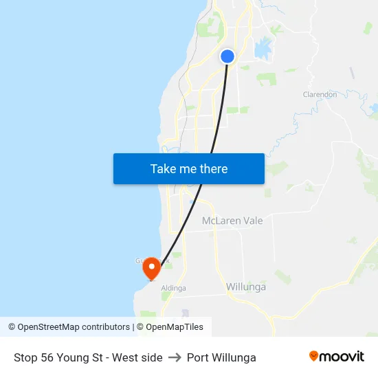Stop 56 Young St - West side to Port Willunga map