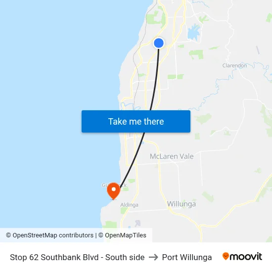 Stop 62 Southbank Blvd - South side to Port Willunga map