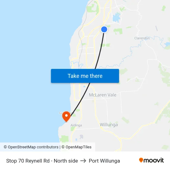 Stop 70 Reynell Rd - North side to Port Willunga map