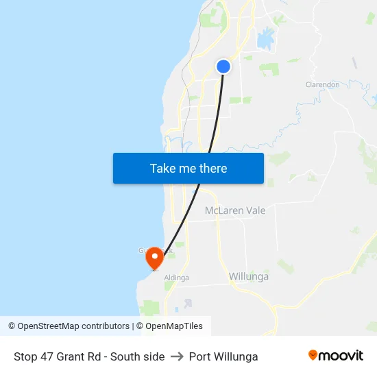 Stop 47 Grant Rd - South side to Port Willunga map