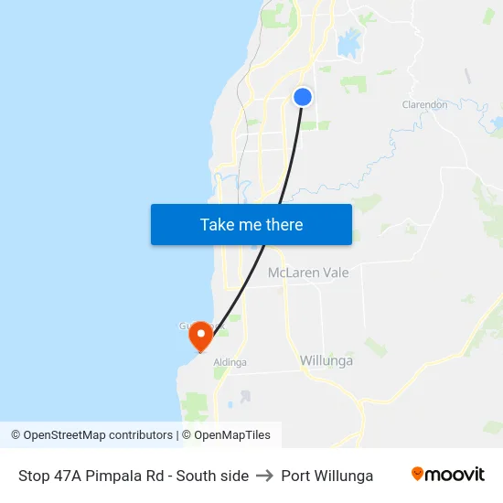 Stop 47A Pimpala Rd - South side to Port Willunga map