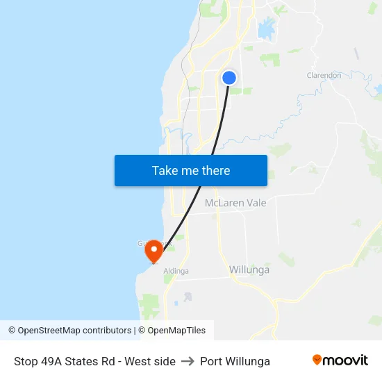 Stop 49A States Rd - West side to Port Willunga map