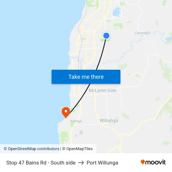 Stop 47 Bains Rd - South side to Port Willunga map