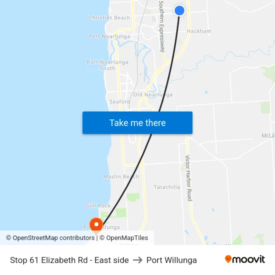 Stop 61 Elizabeth Rd - East side to Port Willunga map