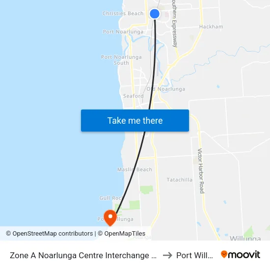 Zone A Noarlunga Centre Interchange - West side to Port Willunga map