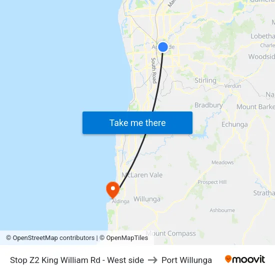 Stop Z2 King William Rd - West side to Port Willunga map