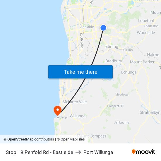 Stop 19 Penfold Rd - East side to Port Willunga map