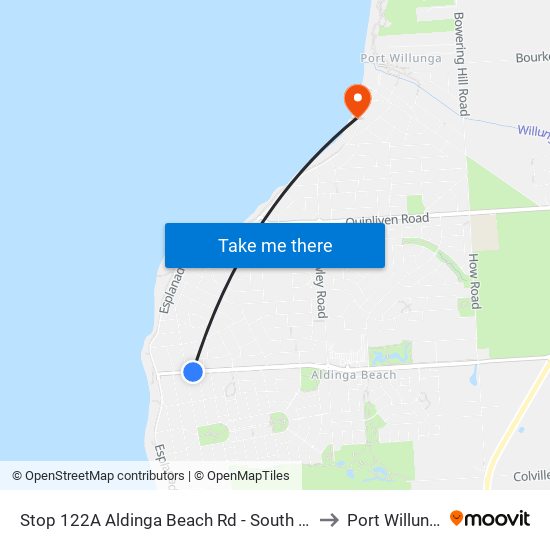 Stop 122A Aldinga Beach Rd - South side to Port Willunga map