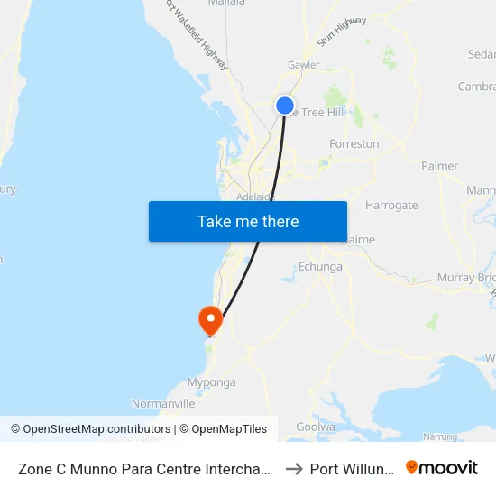 Zone C Munno Para Centre Interchange to Port Willunga map
