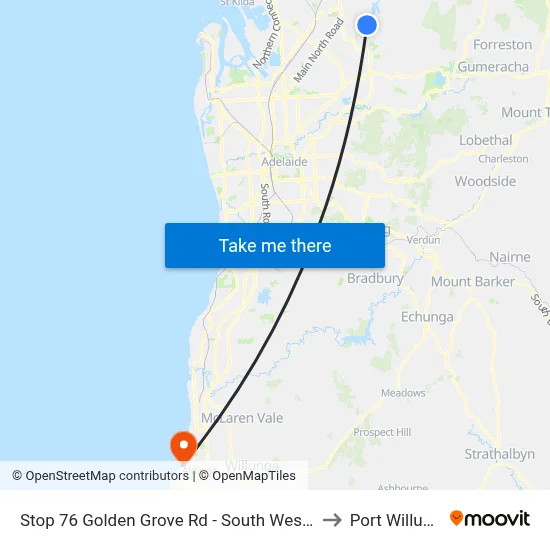 Stop 76 Golden Grove Rd - South West side to Port Willunga map