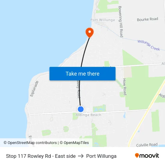 Stop 117 Rowley Rd - East side to Port Willunga map