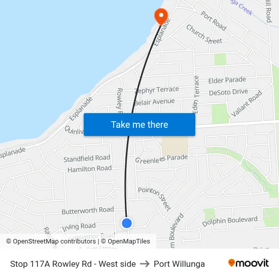 Stop 117A Rowley Rd - West side to Port Willunga map