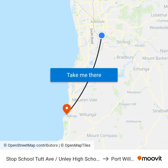 Stop School Tutt Ave / Unley High School - South side to Port Willunga map