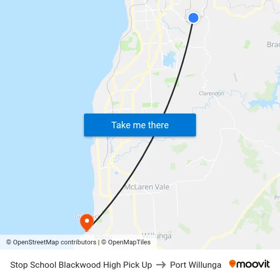 Stop School Blackwood High Pick Up to Port Willunga map