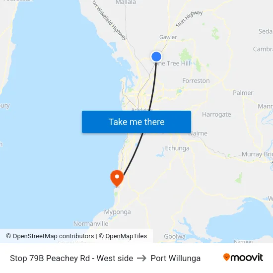 Stop 79B Peachey Rd - West side to Port Willunga map