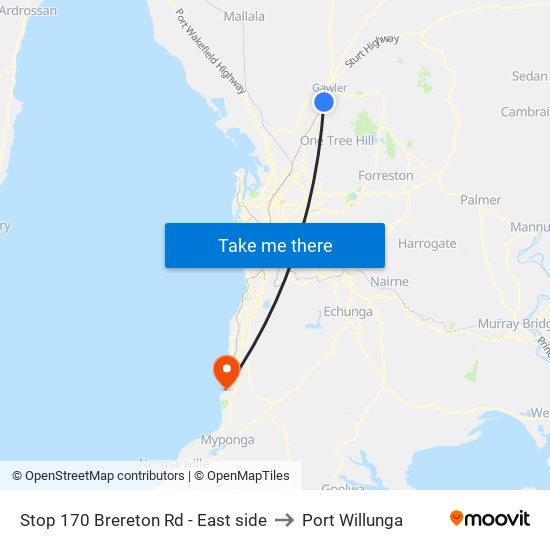 Stop 170 Brereton Rd - East side to Port Willunga map