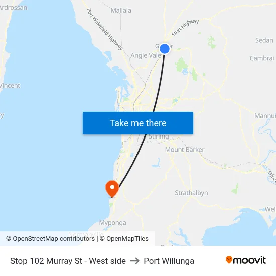 Stop 102 Murray St - West side to Port Willunga map
