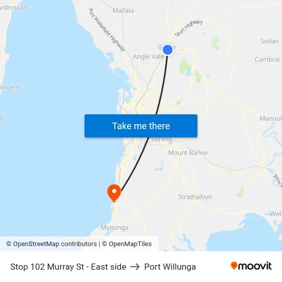 Stop 102 Murray St - East side to Port Willunga map