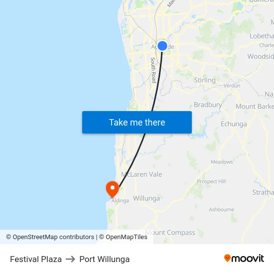 Festival Plaza to Port Willunga map