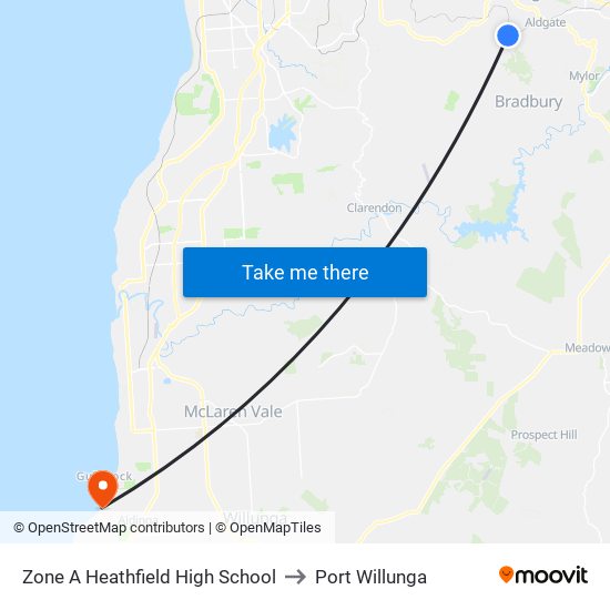 Zone A Heathfield High School to Port Willunga map