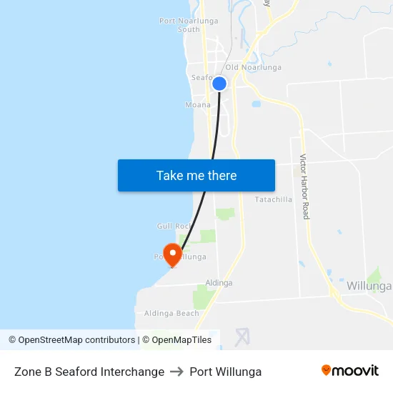 Zone B Seaford Interchange to Port Willunga map