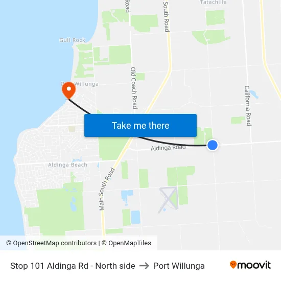 Stop 101 Aldinga Rd - North side to Port Willunga map