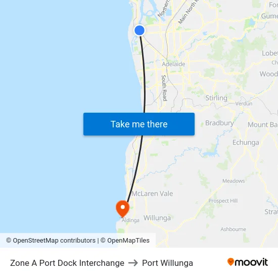 Zone A Port Dock Interchange to Port Willunga map