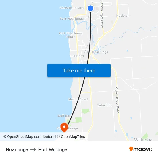 Noarlunga to Port Willunga map
