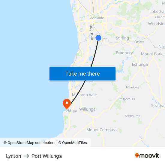 Lynton to Port Willunga map