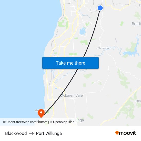 Blackwood to Port Willunga map