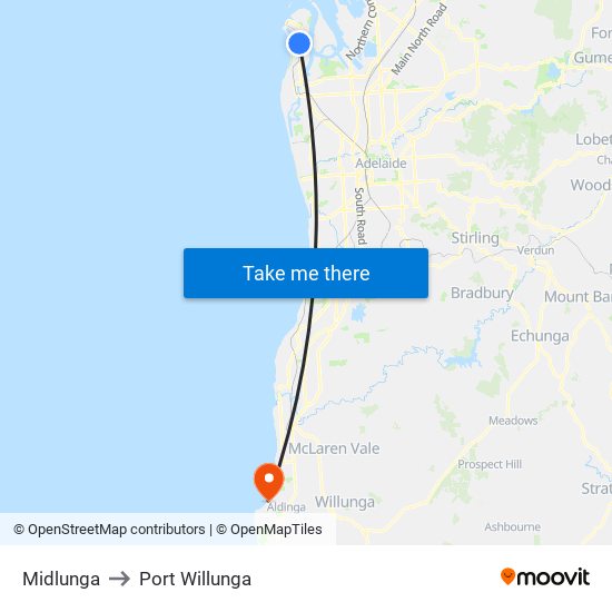 Midlunga to Port Willunga map