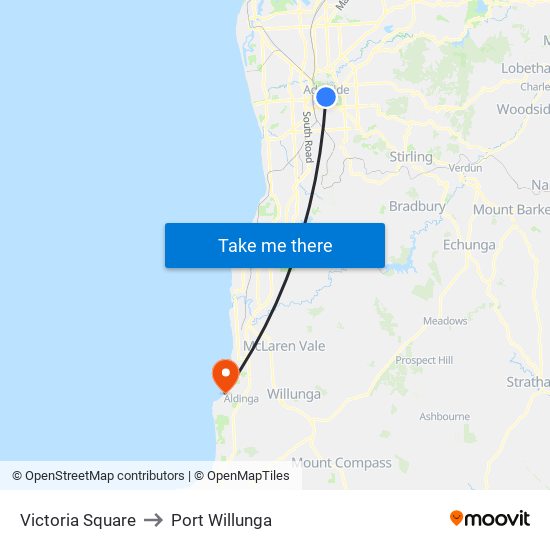 Victoria Square to Port Willunga map