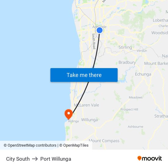 City South to Port Willunga map