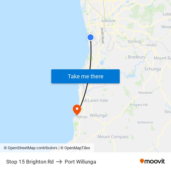 Stop 15 Brighton Rd to Port Willunga map