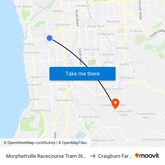 Morphettville Racecourse Tram Stop to Craigburn Farm map