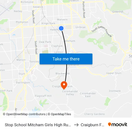 Stop School Mitcham Girls High Rugby St to Craigburn Farm map