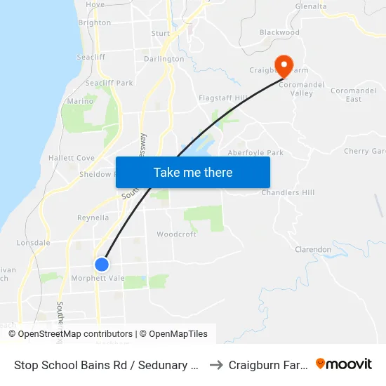 Stop School Bains Rd / Sedunary Rd to Craigburn Farm map