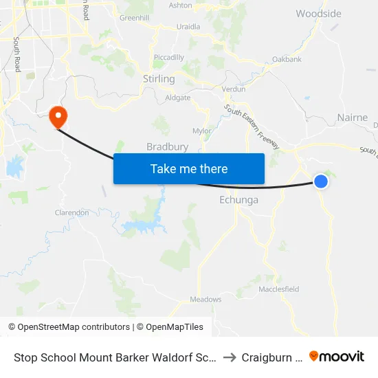 Stop School Mount Barker Waldorf School Sims Rd to Craigburn Farm map