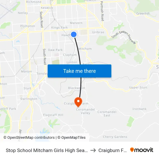 Stop School Mitcham Girls High Seafield Av to Craigburn Farm map