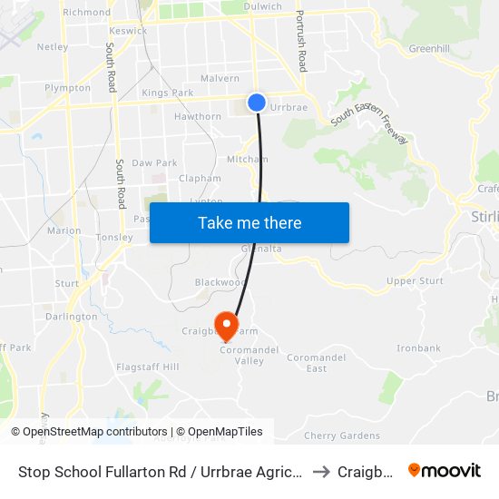 Stop School Fullarton Rd / Urrbrae Agricultural High School - West side to Craigburn Farm map