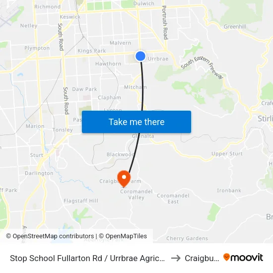 Stop School Fullarton Rd / Urrbrae Agricultural High School - West side to Craigburn Farm map