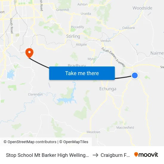 Stop School Mt Barker High Wellington Rd to Craigburn Farm map