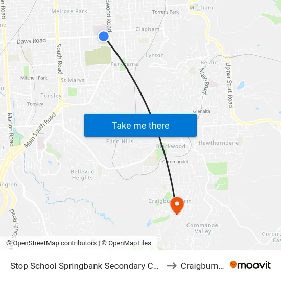 Stop School Springbank Secondary College Daws Rd to Craigburn Farm map