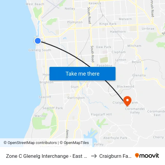 Zone C Glenelg Interchange - East side to Craigburn Farm map