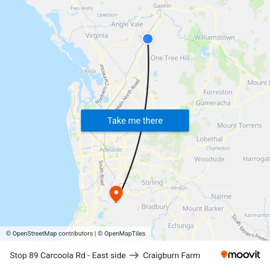 Stop 89 Carcoola Rd - East side to Craigburn Farm map
