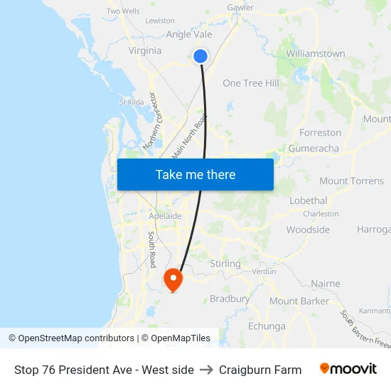 Stop 76 President Ave - West side to Craigburn Farm map