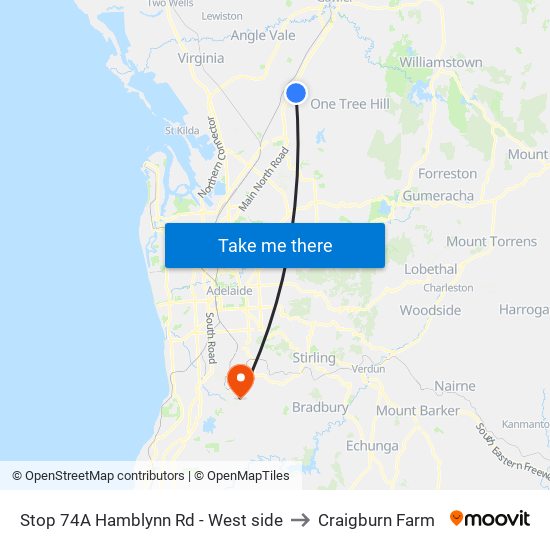 Stop 74A Hamblynn Rd - West side to Craigburn Farm map